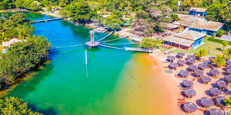 Vista panorâmica de instaladas no lago da Nascente Azul